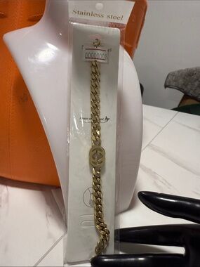 Stainless Steel Gold-Tone Men's Chain Bracelet